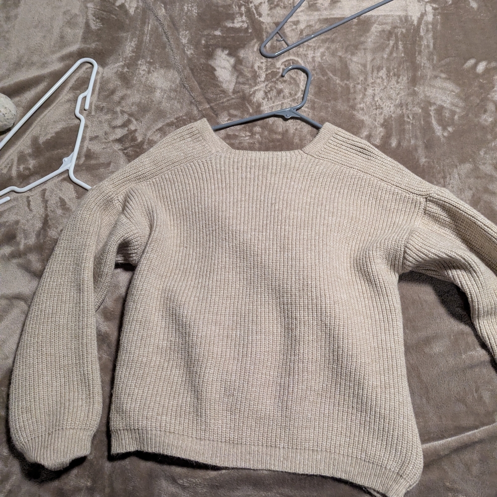 SHEIN Tan V-Neck Wrap Sweater - Picture 3 of 3